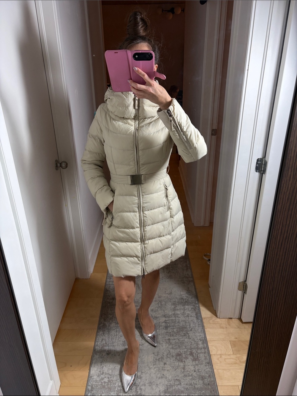 United Colors Of Benetton Cream Quilted Belted Puffer Coat